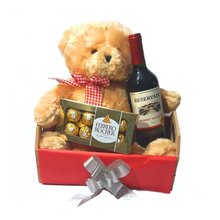 Cesta De Chocolate Ferrero Rocher, Urso e Vinho