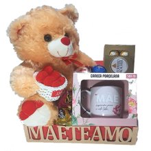 Cesta Mães Urso Caneca Mãe Te Amo e Chocolates