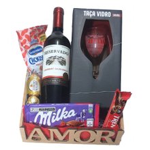 Cesta Presente Amor Vinho Taça 