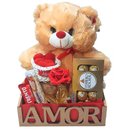 Cesta Presente Namorados Com Urso, Flor Luz E Ferrero 