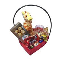 Cesta Presente Coração Caneca 3D , Pelúcia Girafa