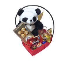 Cesta Presente Coração Caneca 3D, Pelúcia Panda