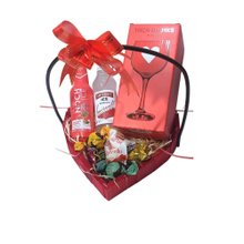 Cesta Presente Coração Taça Gin, Bebidas e Chocolates