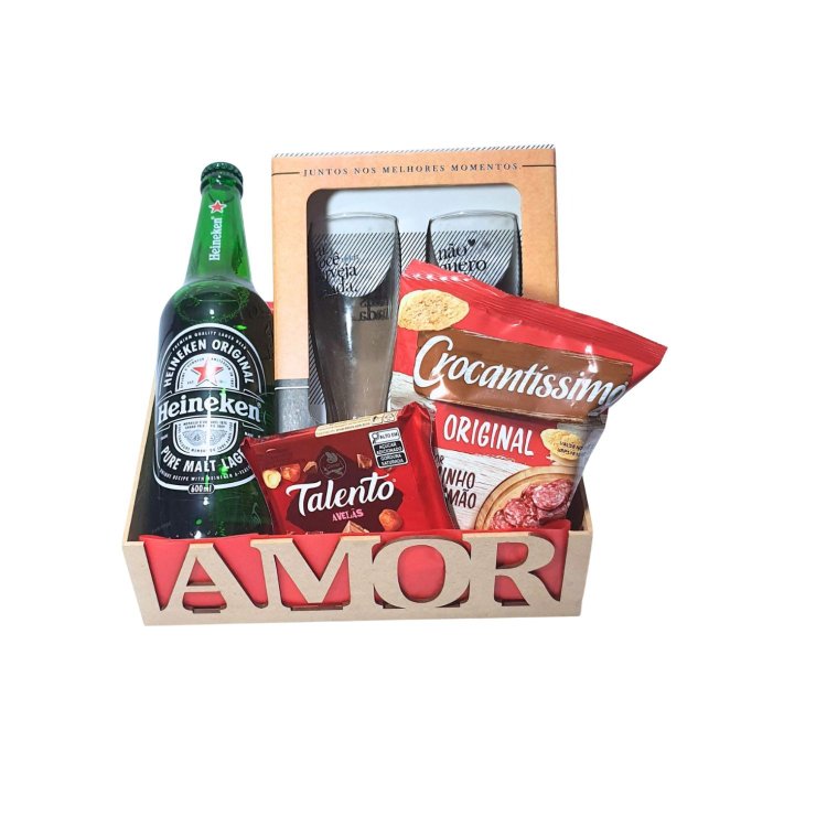 Cesta Namorados Amor Com Kit Copos