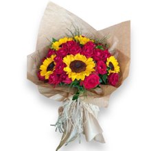 Buquê Rosas Vermelha e Girassóis