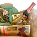 Caixa Luxo - Flores com Espumante e Chocolates - Mães
