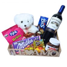 Cesta Te Amo Surpresa Vinho e Urso