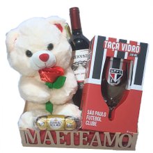 Cesta Mãe Te Amo com Taça São Paulo e Urso com Flor