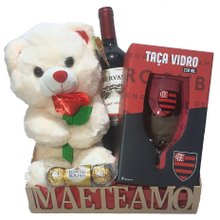 Cesta Mãe Te Amo com Taça Flamengo e Urso com Flor