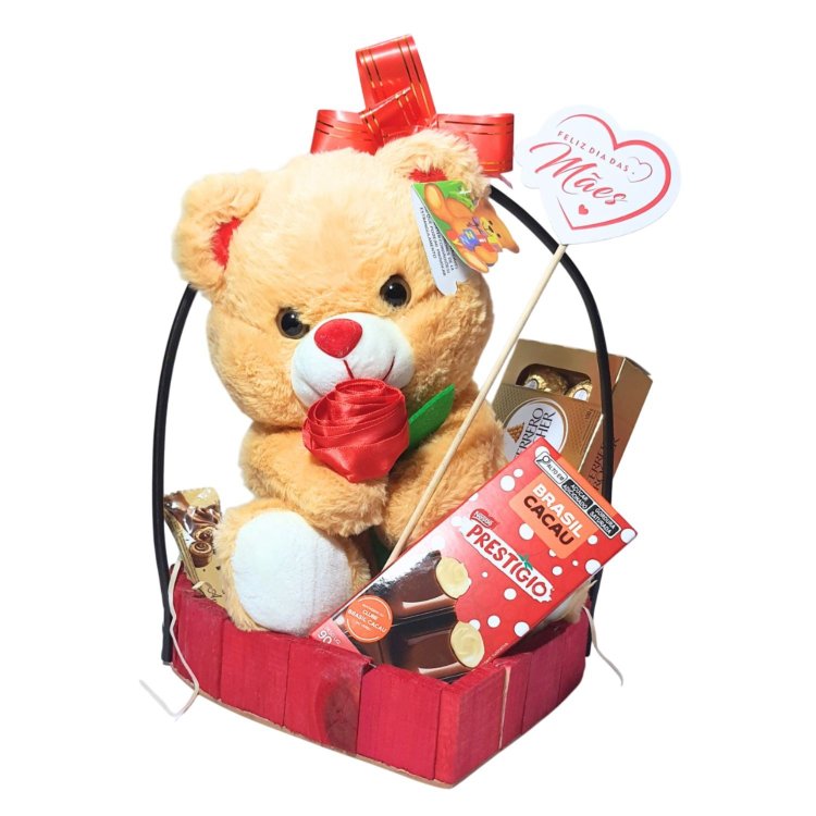Cesta Presente Dia das Mães, Chocolate Prestígio, Urso