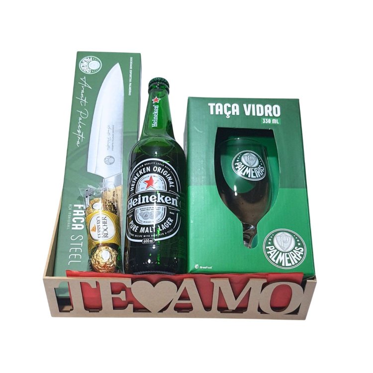 Cesta Palmeiras Namorado com Faca, Taça e Cerveja