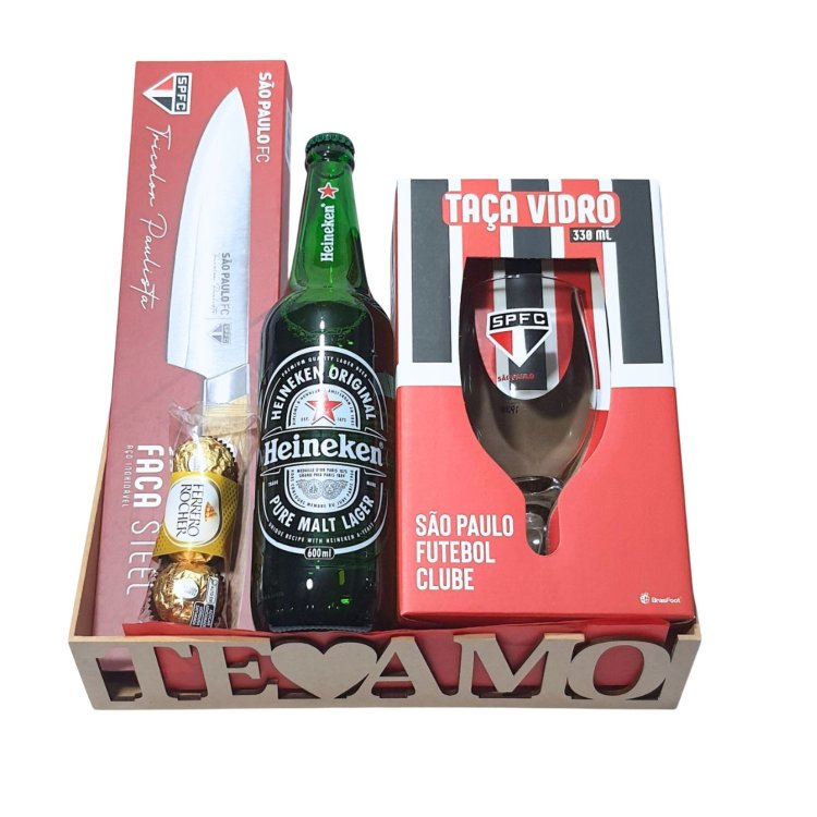 Cesta Presente São Paulo Namorado: Faca, Taça, Cerveja