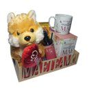 Cesta Mãe c/ Cachorro Fofo, Caneca e Água Floral Rosa