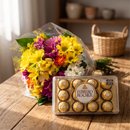 Buquê de Flores do Campo com Rosas e Ferrero