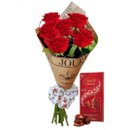 Buquê com 6 Rosas Vermelhas Luxo + Lindt
