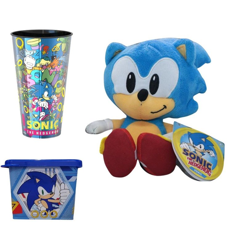 Kit Copo Com Pote E Boneco Sonic