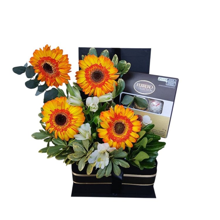 Caixa Collection com Gérberas e Ferrero Rocher