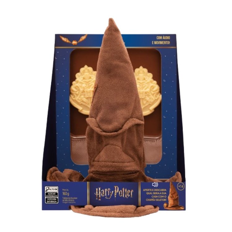 Tablete ao Leite e Pelúcia Chapéu Seletor Harry Potter