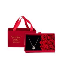 Kit Presente Colar Coração Caixa com Rosas Tecido