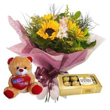 Buquê de Girassóis com Pelúcia e Ferrero