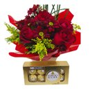Cesta de Rosas com Chocolate Ferrero Rocher