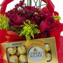 Cesta de Rosas com Chocolate Ferrero Rocher