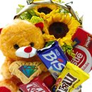 Cesta de Girassóis com Chocolates e Pelúcia