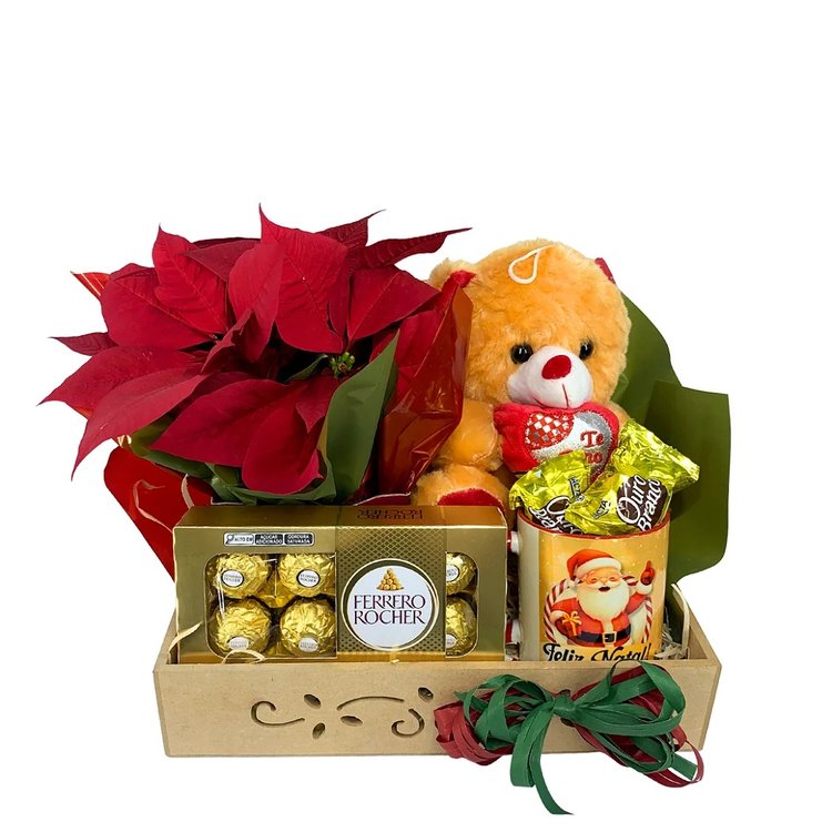 Bandeja Natal com Vaso de Flor Bico Vermelho