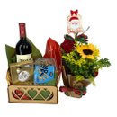 Bandeja Natal com Vinho e Arranjo de Flores