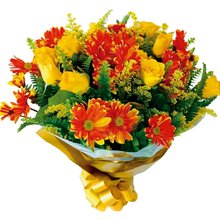 Buquê de Rosas Amarelas e Margaridas Laranjas 