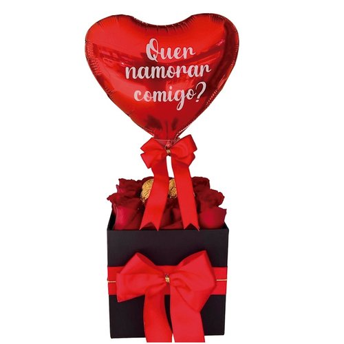 Box Com Flores Vermelhas e Chocolate Ferrero Rocher
