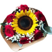 Buquê de Girassol com Rosas Vermelhas