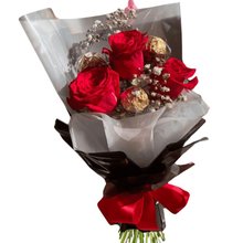 Buque Premium de 3 Rosas com 3 bombons ferreiro Rocher