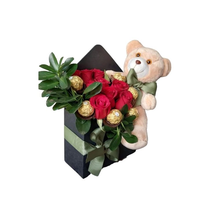 Pelúcia com Rosas Vermelhas e Bombons
