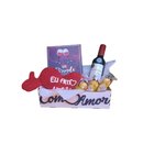 Cesta com Vinho e Chocolate com Amor
