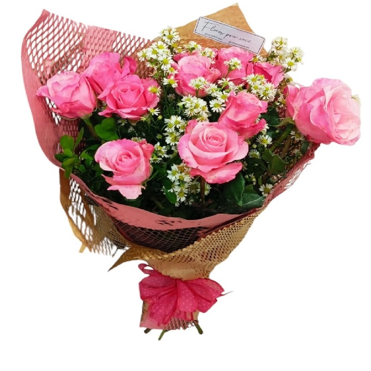 Buquê Com 12 Rosas Rosadas - Elegance