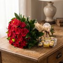 Buquê Rosas Vermelhas com Ferrero Rocher e Urso 