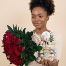 Buquê Rosas Vermelhas com Ferrero Rocher e Urso 