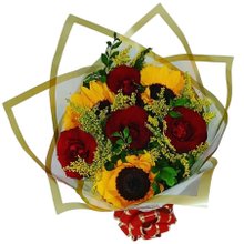 Buquê de Rosa e Girassol