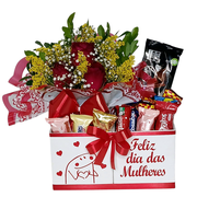 Box Duplo Com Rosas e Chocolates Dia da Mulher