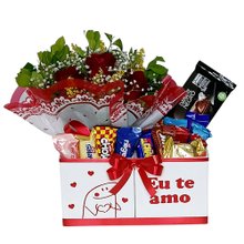 Box Duplo Com Rosas e Chocolates
