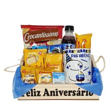 Cesta de Aniversário P Café com Caneca Azul