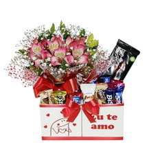 Box Romântico de Chocolates Com Astromélias