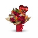 Arranjo 5 Rosas, Balão & Ferrero Rocher 4un