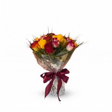 Buquê Misto de Rosas Vermelhas, Laranjas & Amarelas