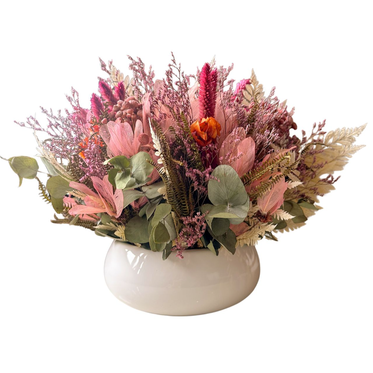 Centro de Mesa Cerâmica com Arranjo de Flores Secas