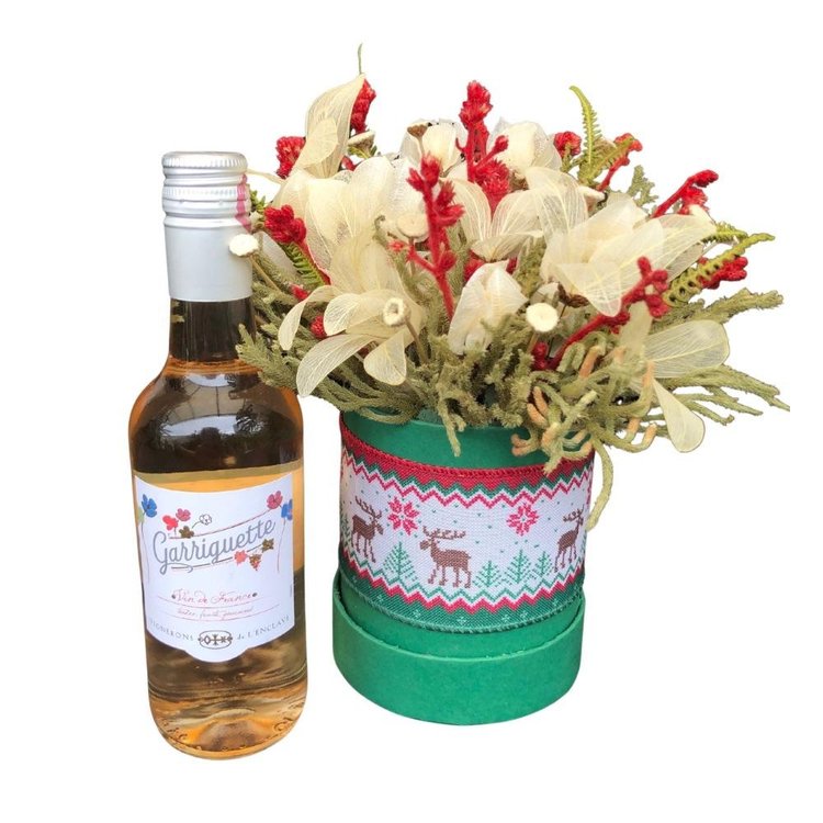 Flores Secas em Caixa Natalina Vinho Rosé Francês