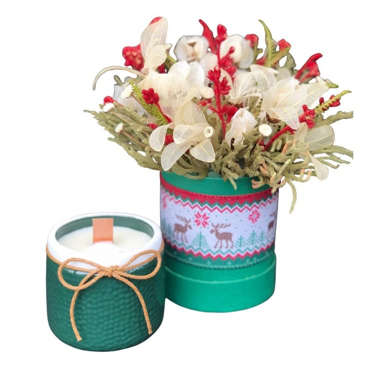 Caixa de Flores  Desidratadas com Vela Aromática