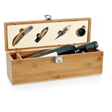 Conjunto Para Vinho em Bambu e Zinco com Vinho 750ml 