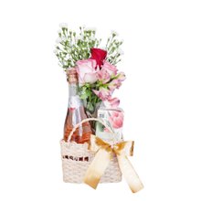 Cesta Bolsa de Palha com Espumante e Flores